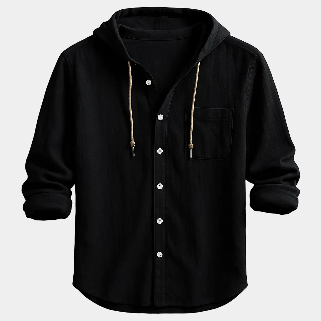 Chemise homme capuche boutonnée, coloris Noir