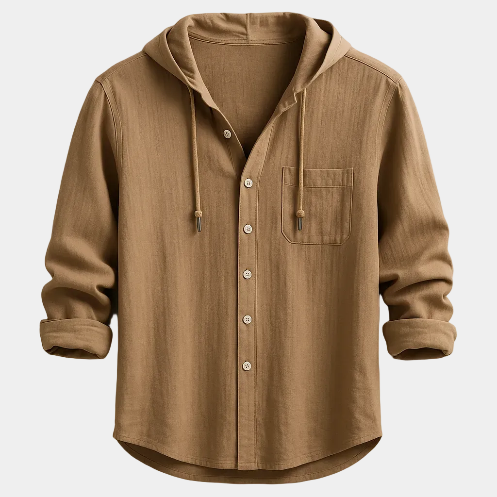 Chemise homme capuche boutonnée, coloris Marron