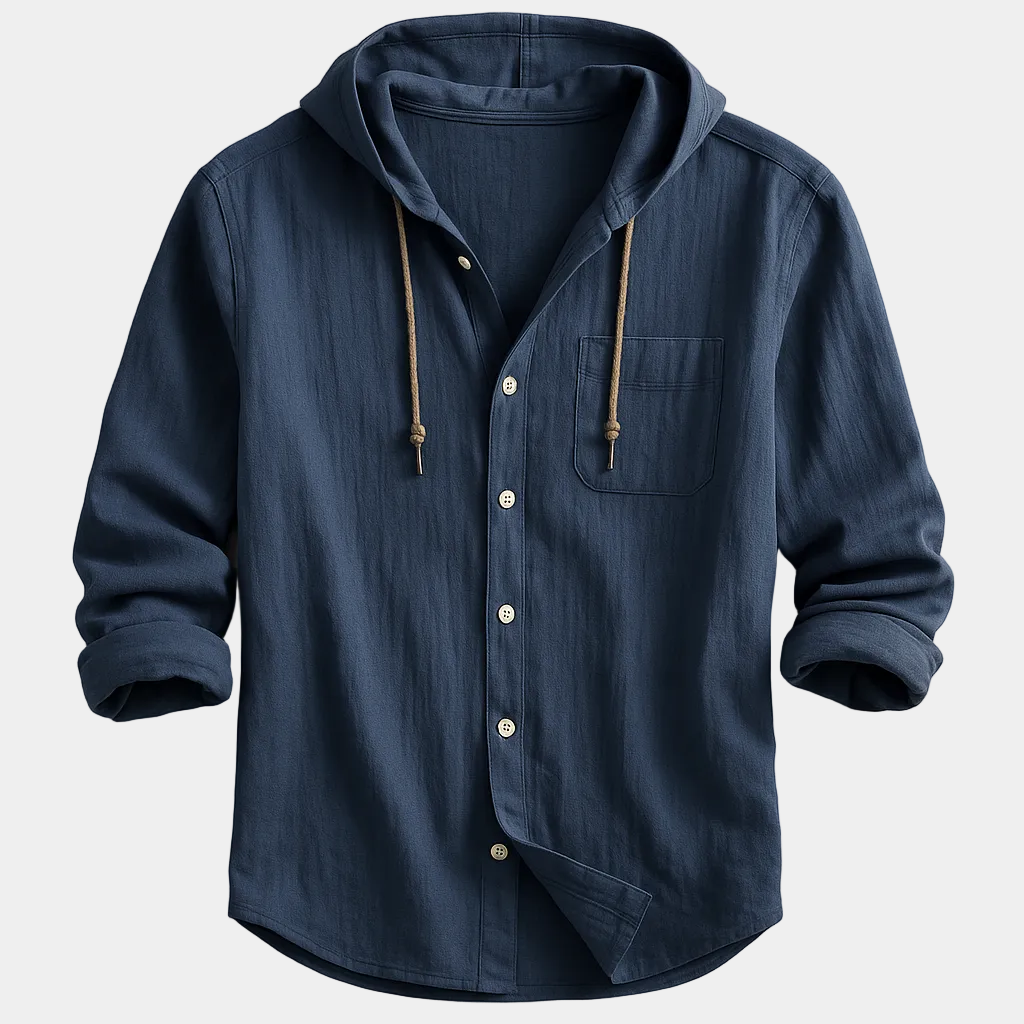 Chemise homme capuche boutonnée, coloris Bleu Marine