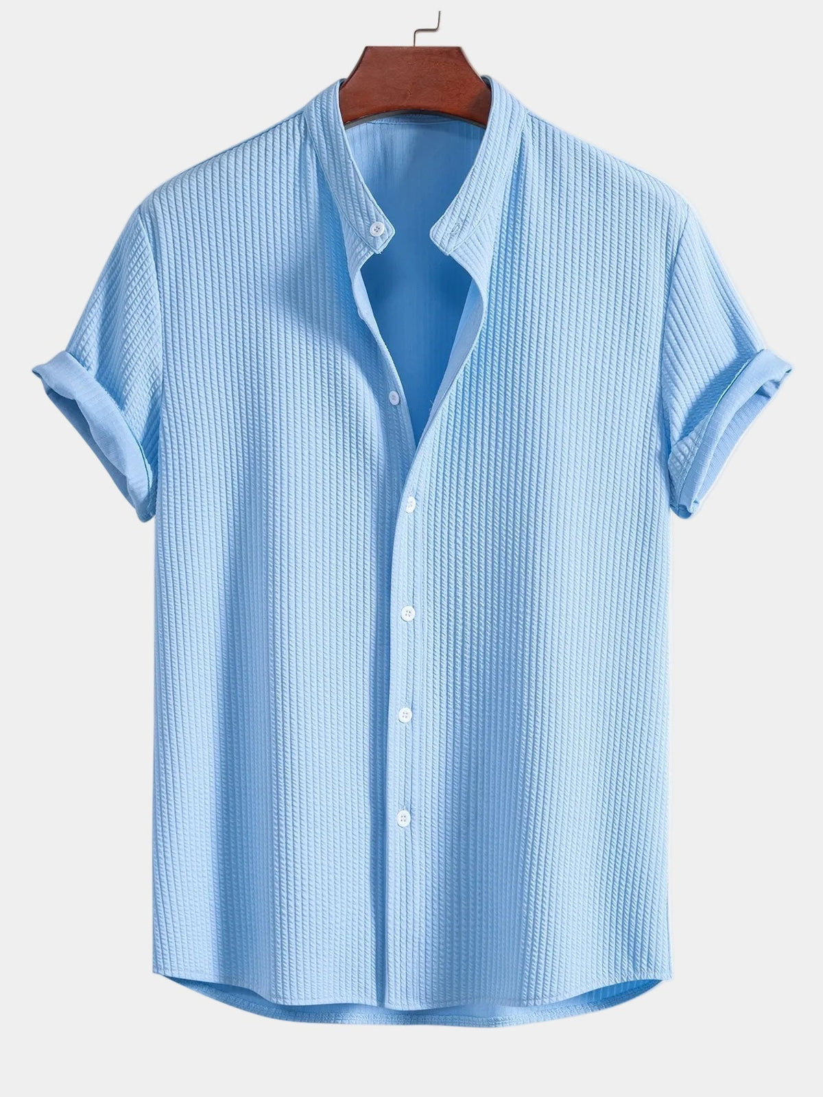 Chemise homme col mao texturée, coloris Bleu clair