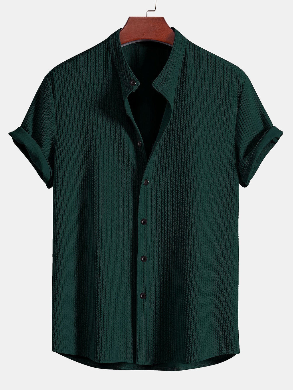 Chemise homme col mao texturée, coloris Vert foncé