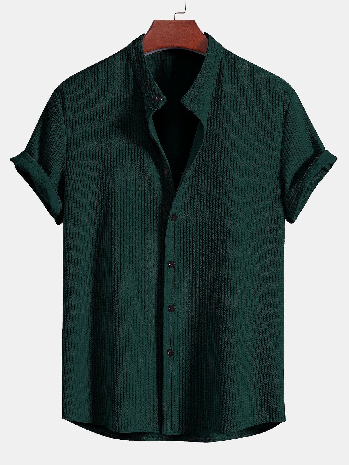 Chemise homme col mao texturée, coloris Vert foncé