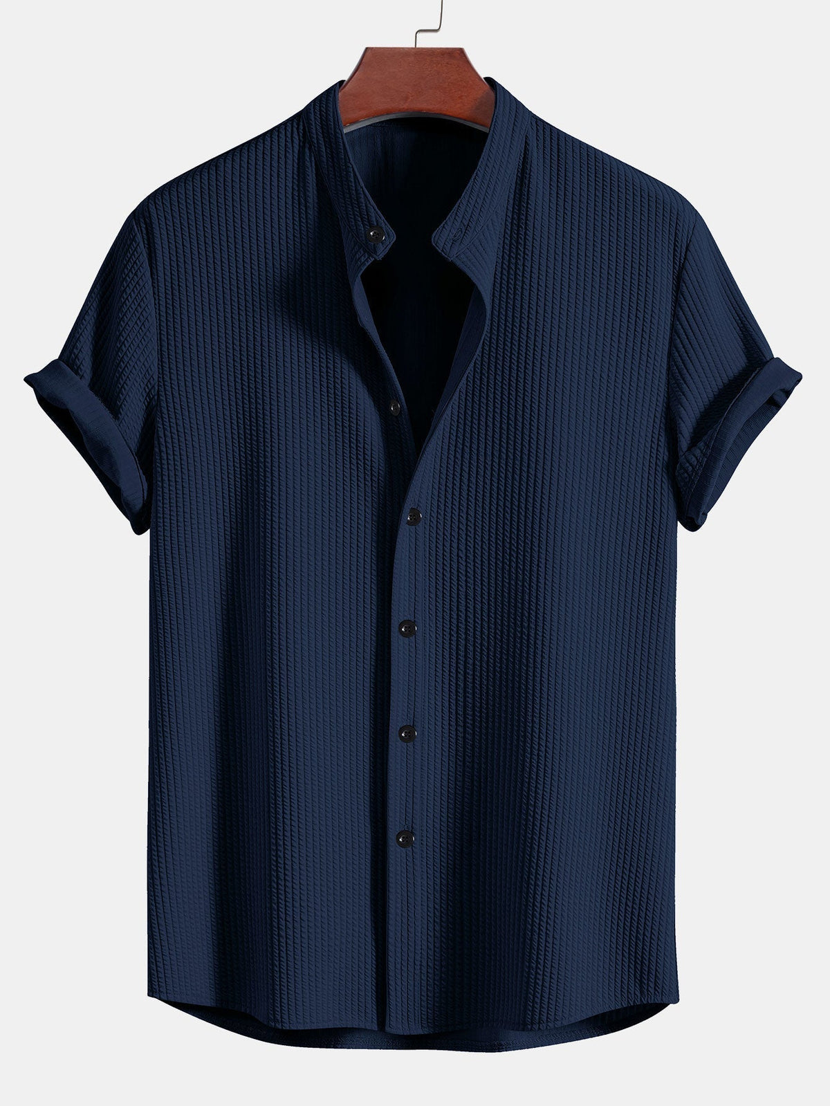 Chemise homme col mao texturée, coloris Bleu marine