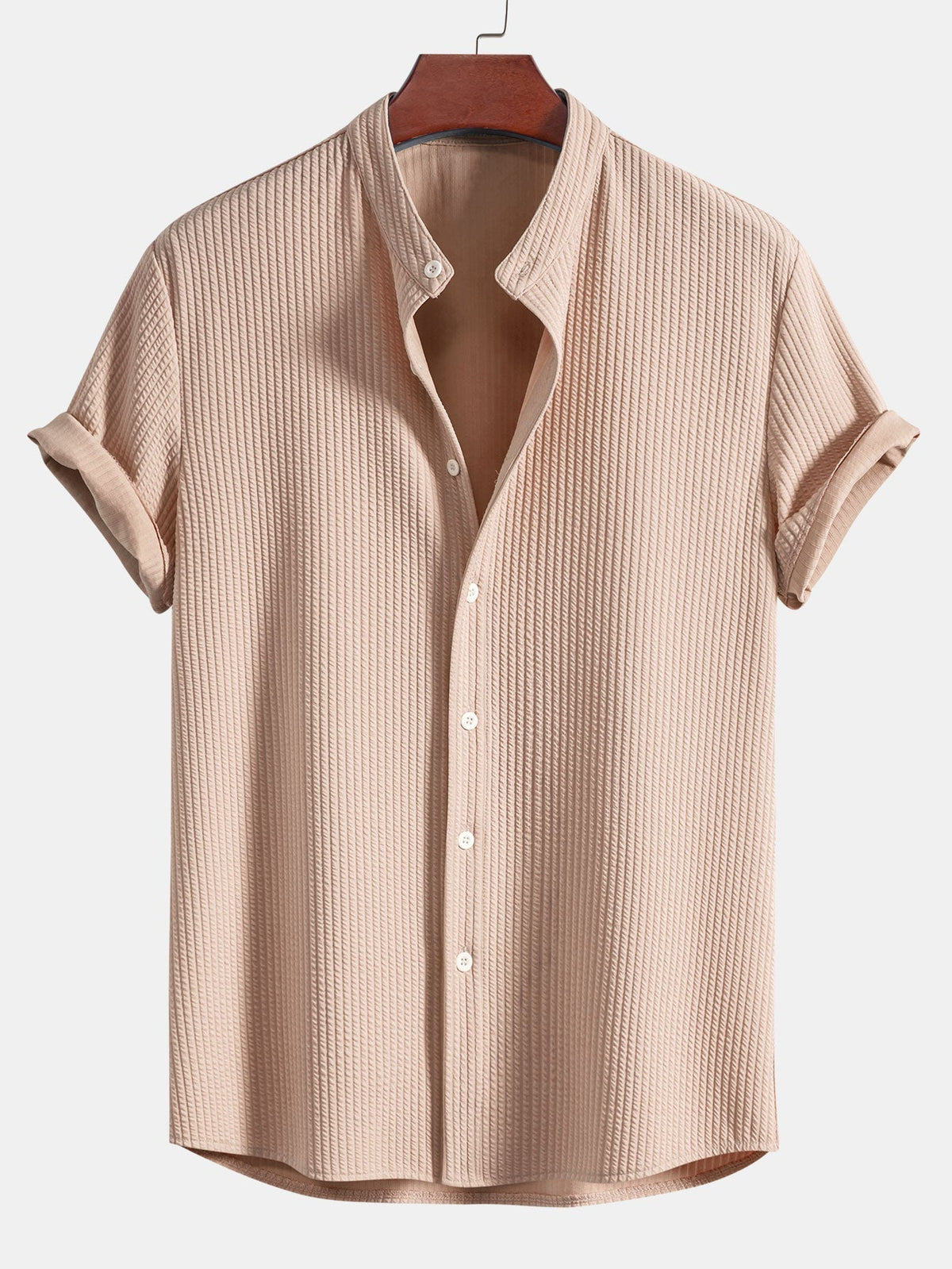 Chemise homme col mao texturée, coloris Bronzé
