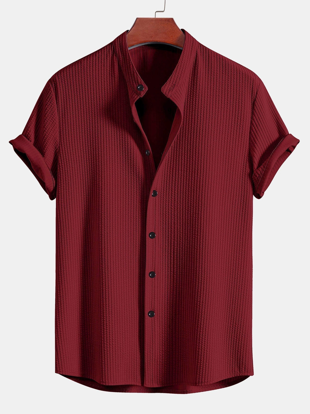 Chemise homme col mao texturée, coloris Rouge
