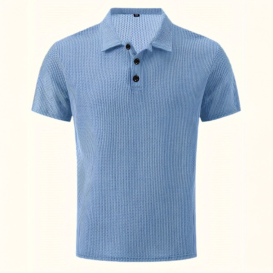 Polo en maille à manches courtes, coloris Bleu côtier