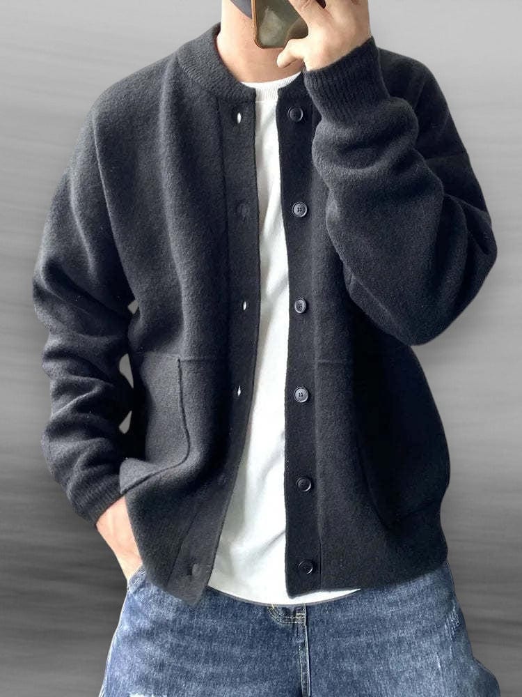 Cardigan Homme en Laine à Boutons et Coupe Ample, coloris Noir