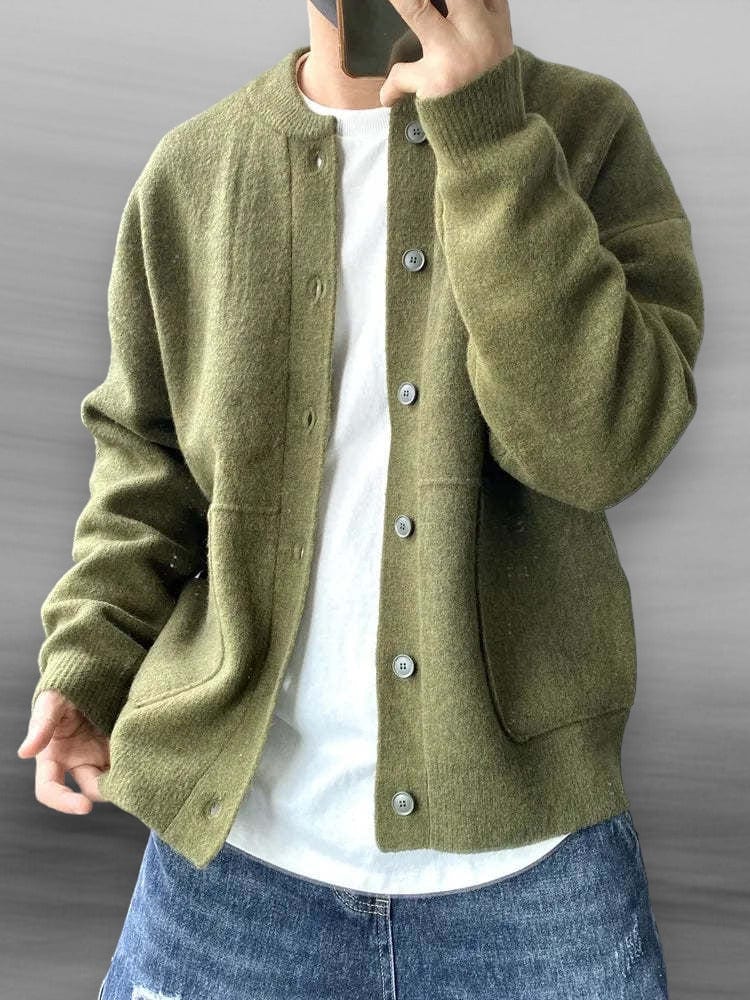 Cardigan Homme en Laine à Boutons et Coupe Ample, coloris Vert