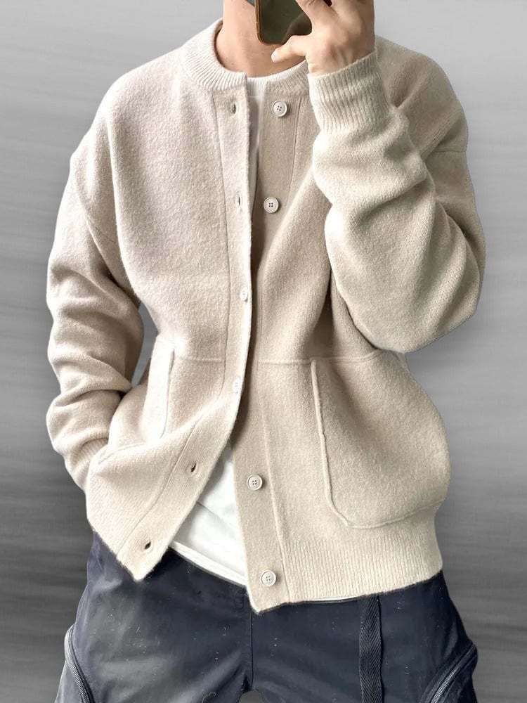 Cardigan Homme en Laine à Boutons et Coupe Ample, coloris Beige
