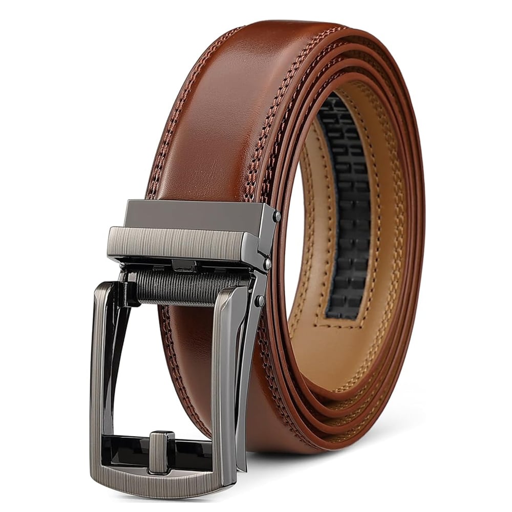Ceinture en cuir à cliquet pour homme avec fermeture à pression, coloris Brun