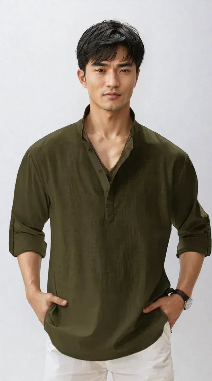 Chemise en lin pour homme, coloris Vert foncé