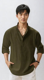 Chemise en lin pour homme, coloris Vert foncé