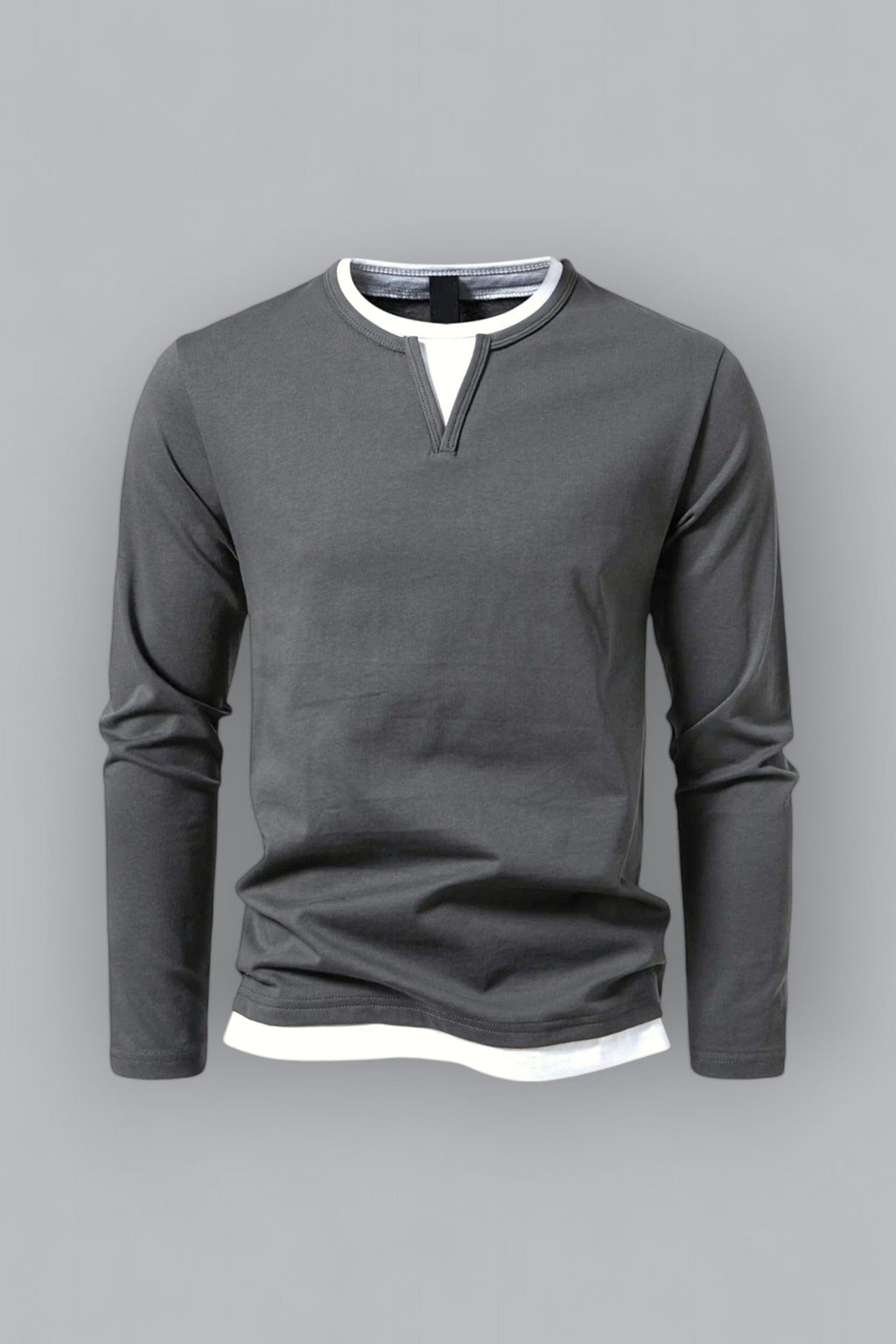 Polo Homme à Manches Longues avec Col Rond et Effet Superposé, vue principale