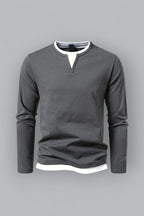 Polo Homme à Manches Longues avec Col Rond et Effet Superposé, vue principale