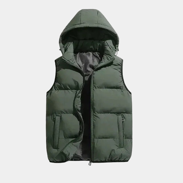 Doudoune sans manches homme matelassée à capuche, coloris Vert