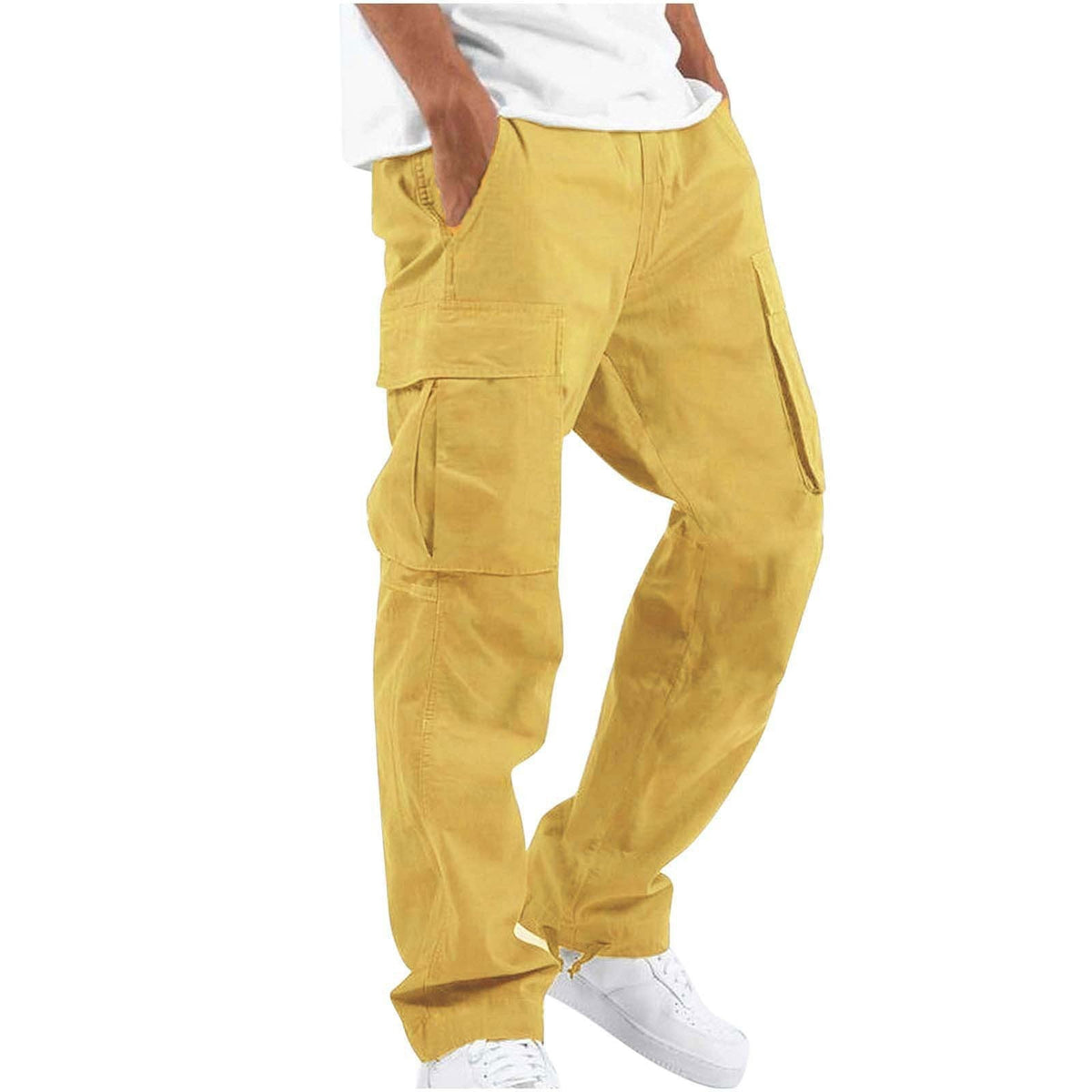 Pantalon Cargo Homme Coupe Ample à Jambes Larges, coloris Jaune