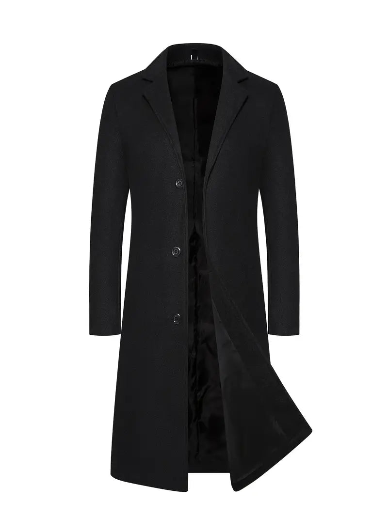 Manteau Long à Simple Boutonnage pour Homme, coloris Noir