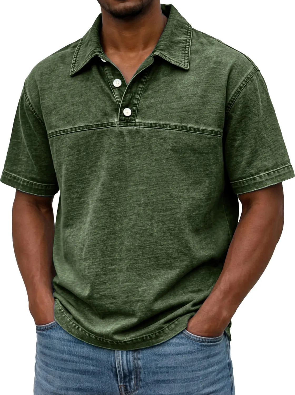 Polo pour hommes couleur unie vintage, coloris Vert foncé