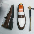Mocassins homme bicolores texturés, coloris Marron