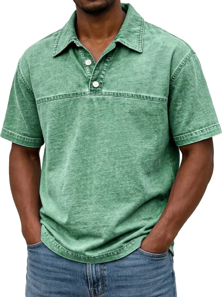 Polo pour hommes couleur unie vintage, coloris Vert clair