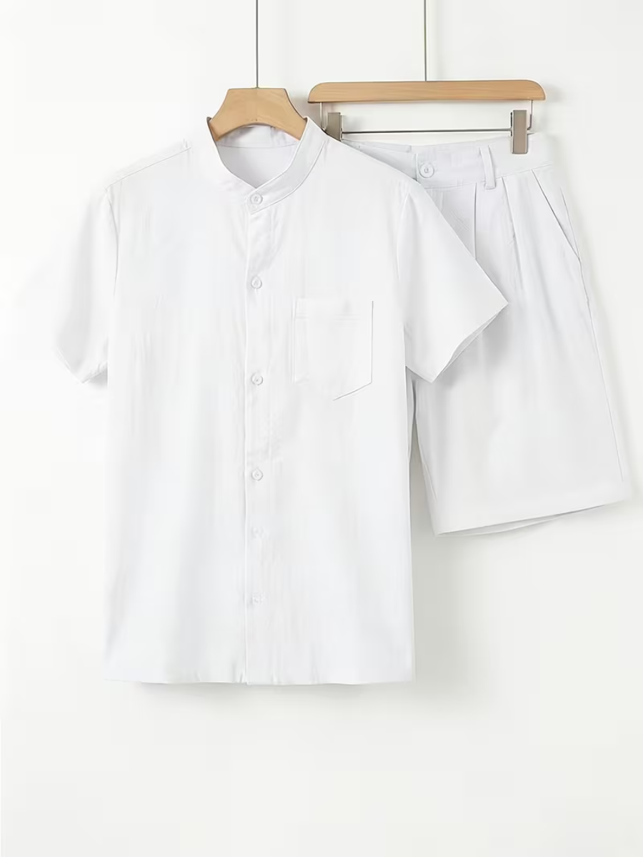 Ensemble Chemise à Col Mandarin pour Hommes, coloris Blanc