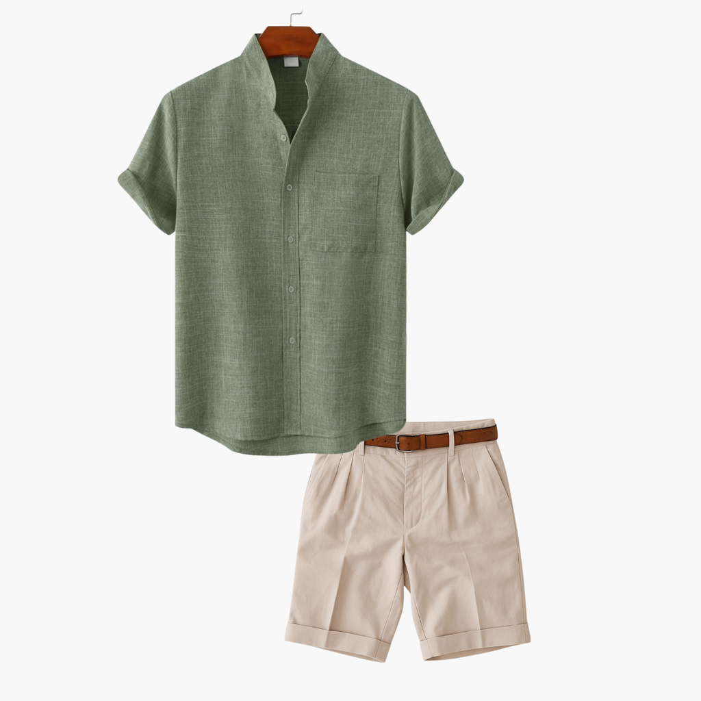 Ensemble chemise et short homme, coloris Vert