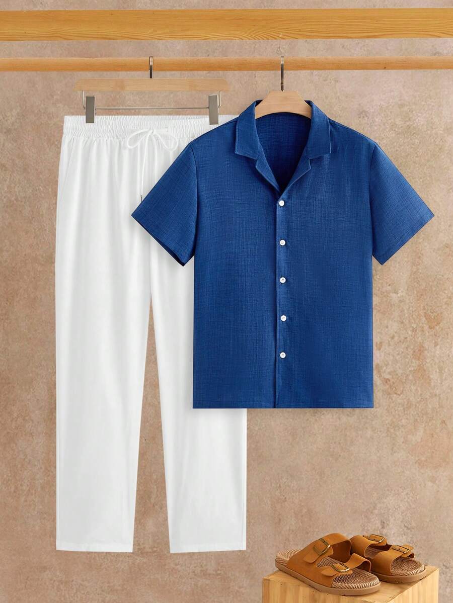 Ensemble Chemise Texturée pour Hommes, coloris Bleu