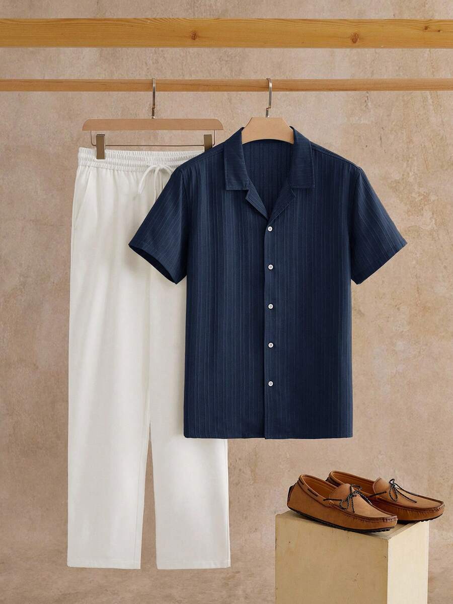 Ensemble Chemise Texturée pour Hommes, coloris Bleu marine
