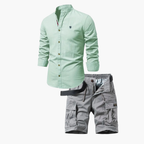 Ensemble Homme Assorti à Col Mandarin, coloris Vert clair