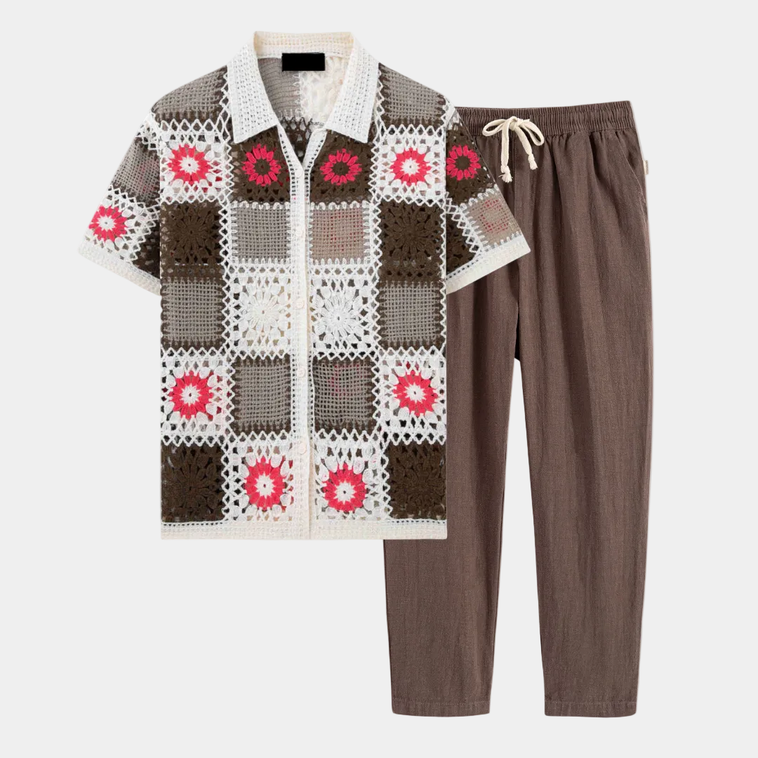 Ensemble homme boutonné ajouré, coloris Marron, vue principale
