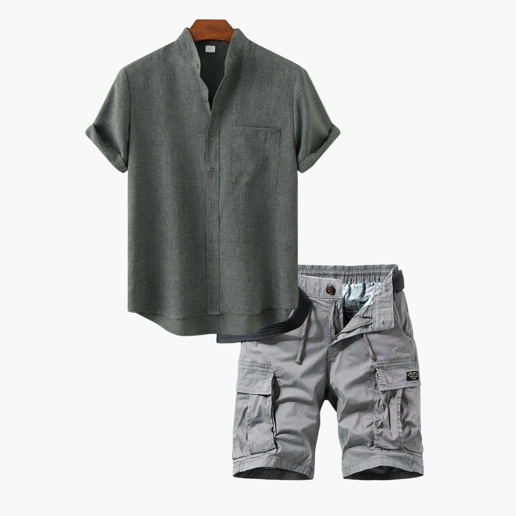 Ensemble homme chemise boutonnée cargo, coloris Vert fonce