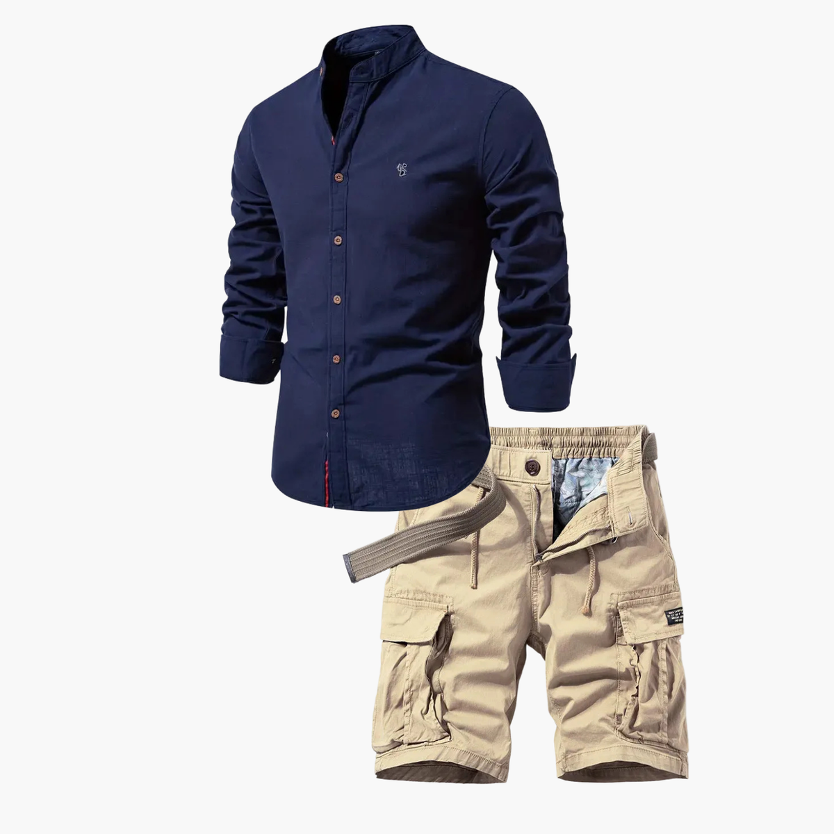 Ensemble homme chemise boutonnée et cargo, coloris Bleu marine