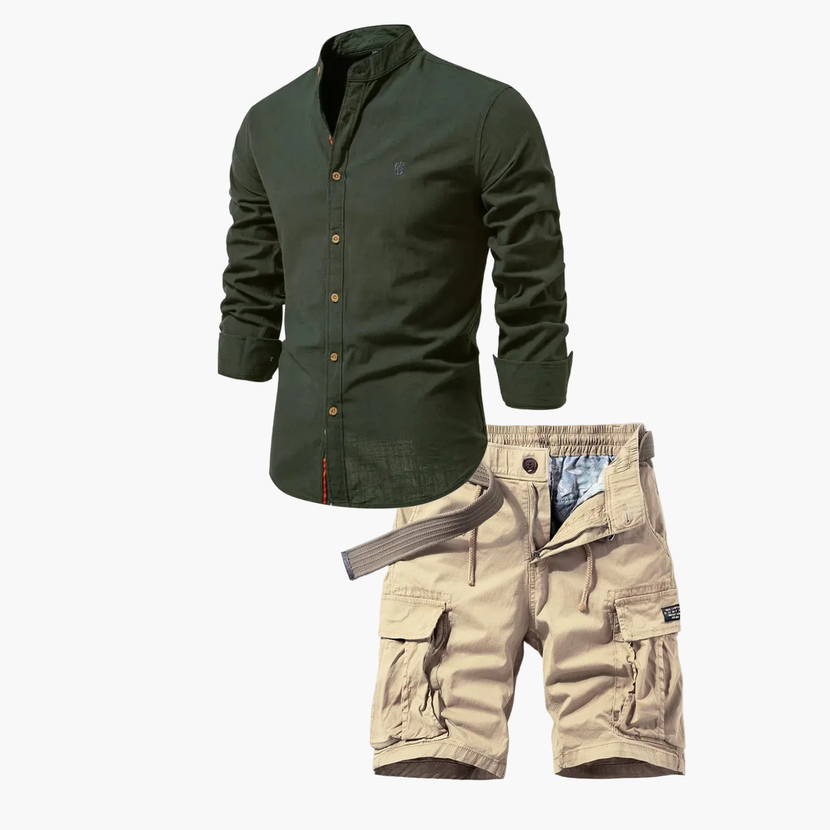 Ensemble homme chemise boutonnée et cargo, coloris Vert armée