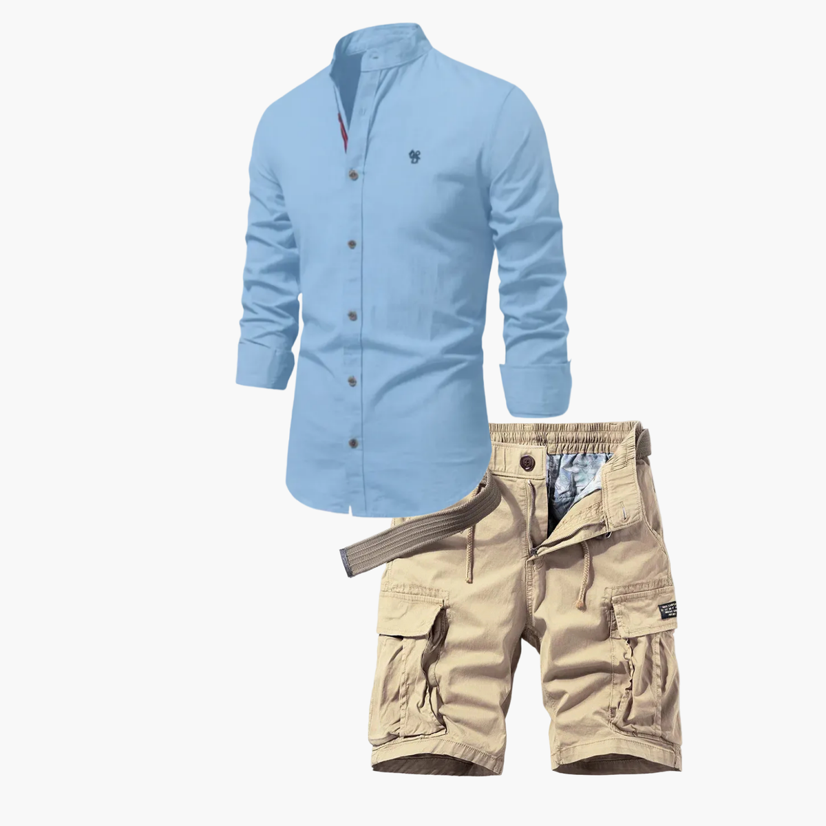 Ensemble homme chemise boutonnée et cargo, coloris Bleu clair