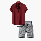 Ensemble homme chemise col mao cargo, coloris Rouge