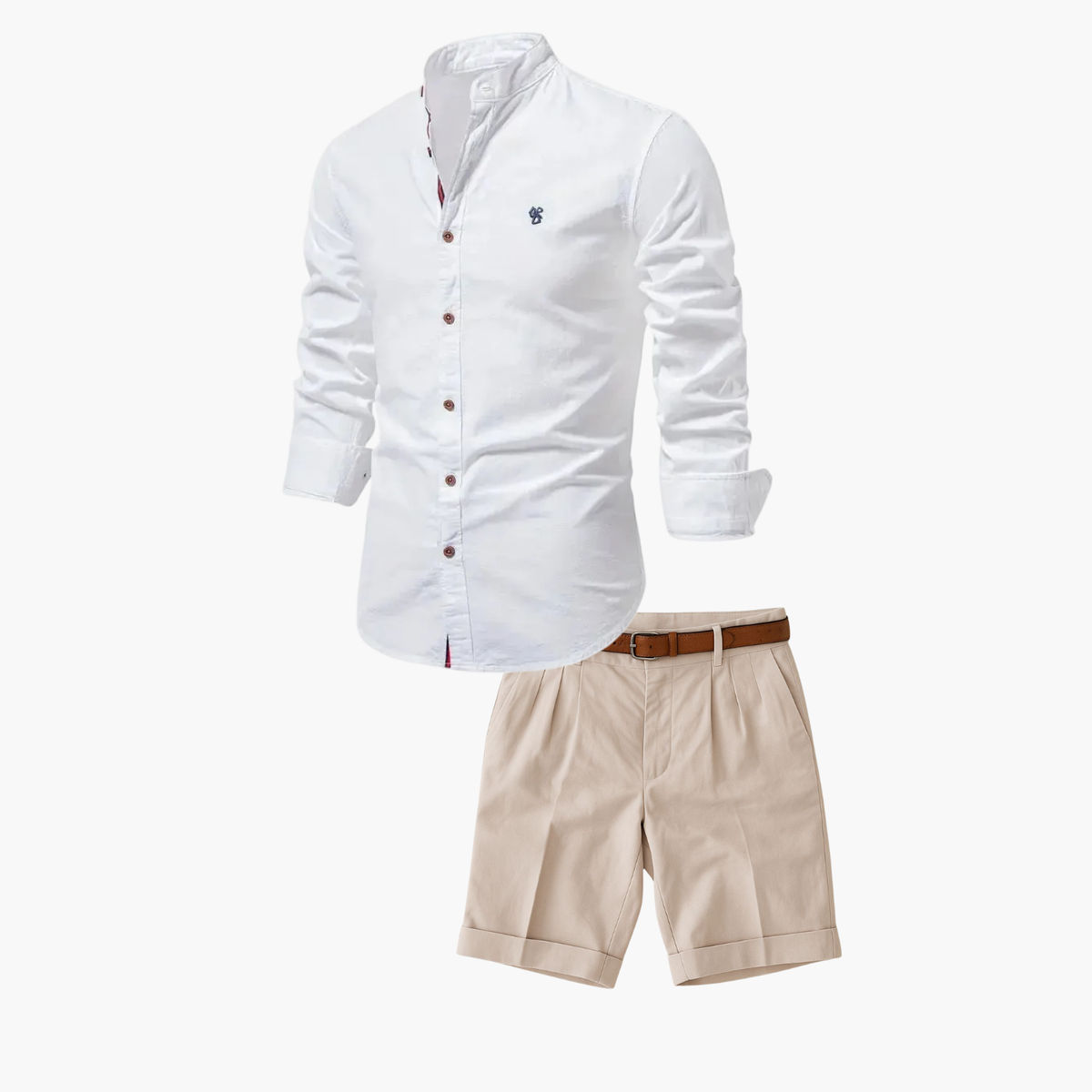 Ensemble homme chemise col mao et short, coloris Blanc