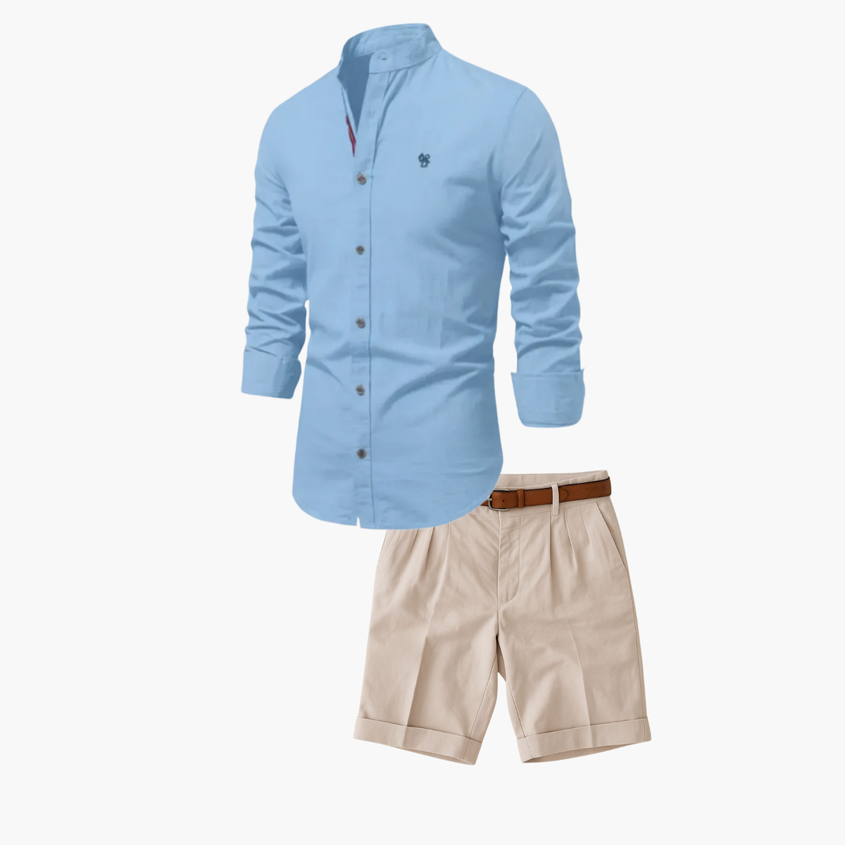 Ensemble homme chemise col mao et short, coloris Bleu clair