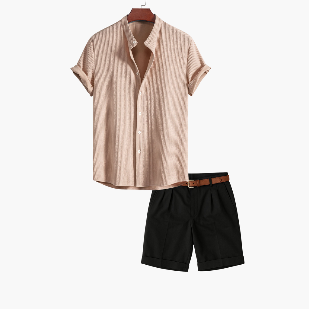 Ensemble homme chemise col montant et short, coloris Beige