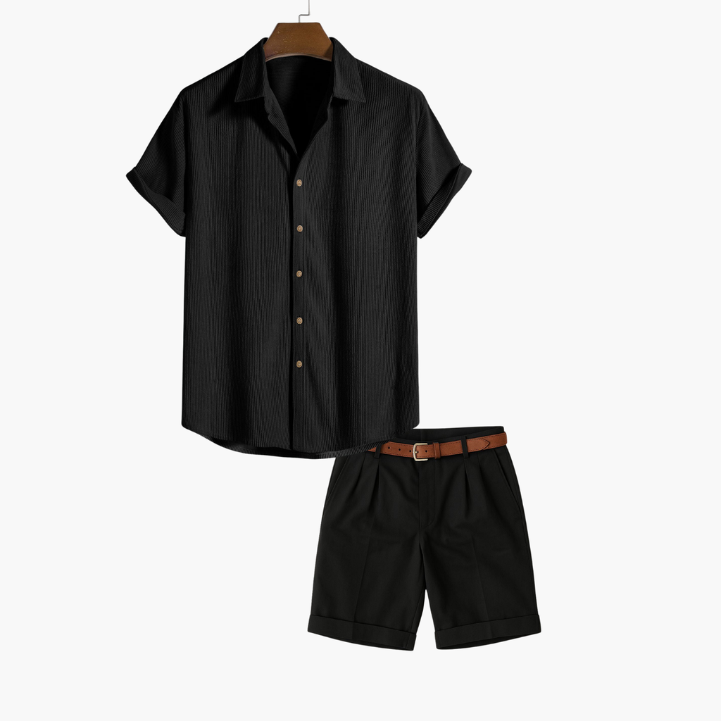 Ensemble homme chemise et short, coloris Noir