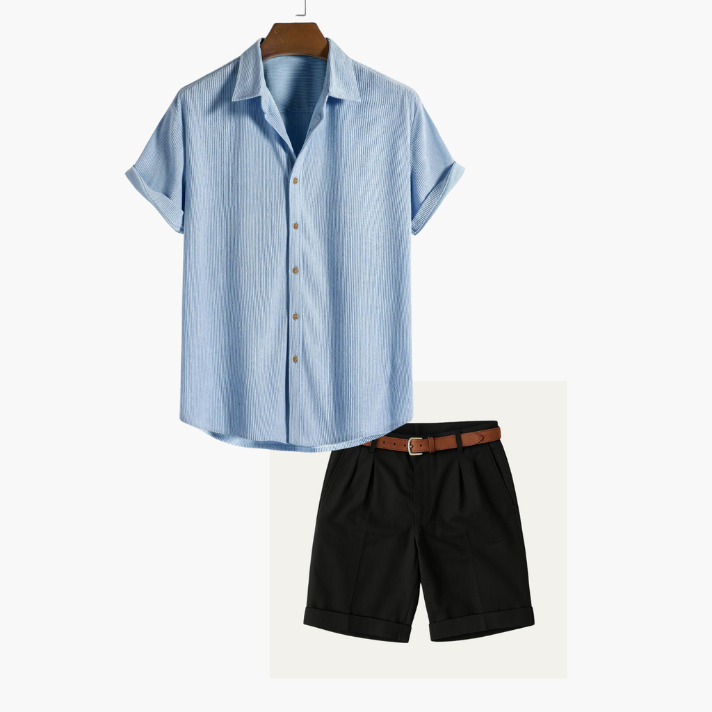 Ensemble homme chemise et short, coloris Bleu clair