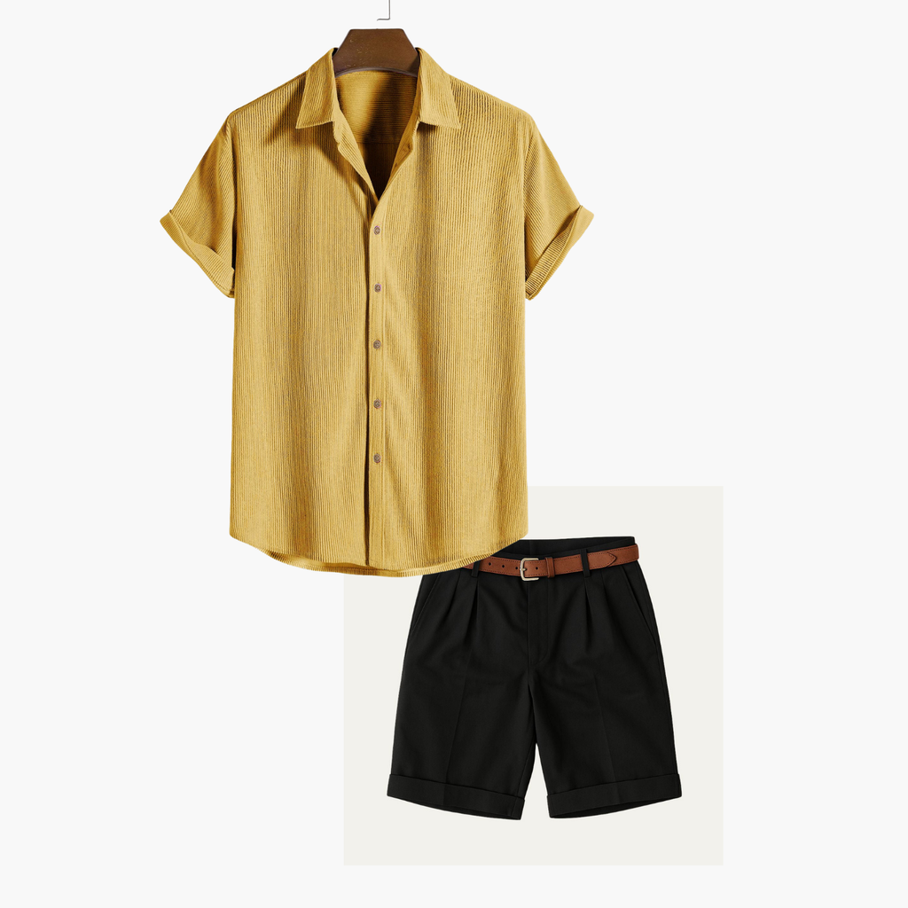 Ensemble homme chemise et short, coloris Jaune