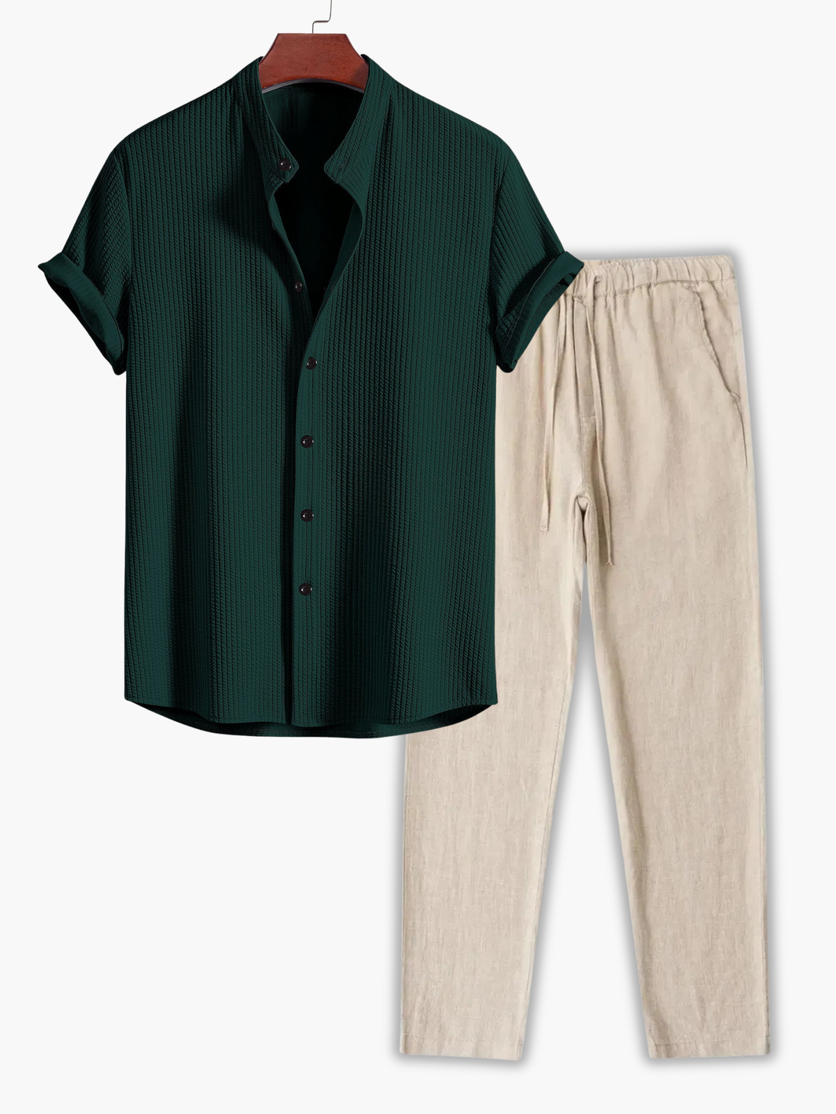Ensemble homme chemise gaufrée, coloris Vert fonce
