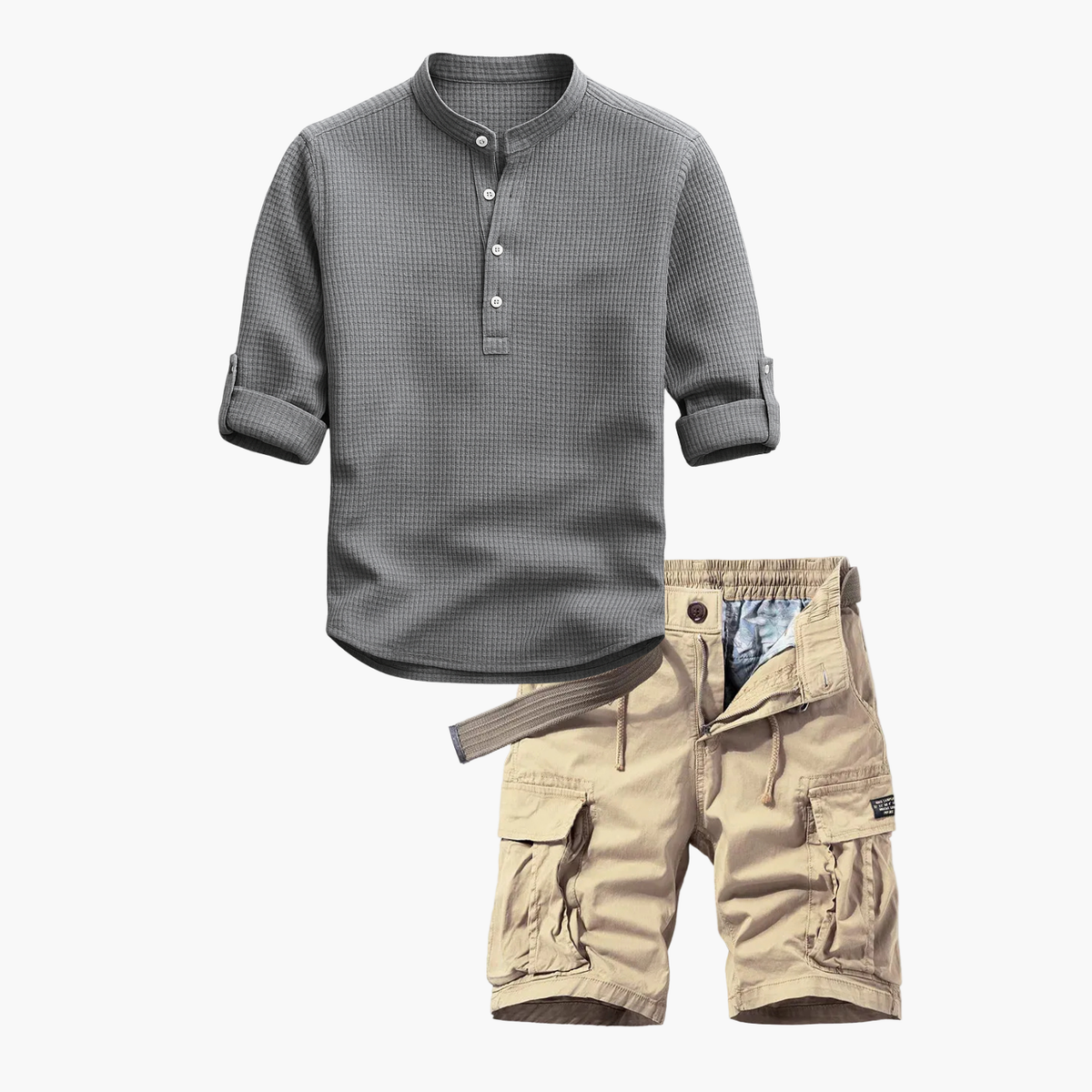 Ensemble homme chemise henley et cargo, coloris Gris