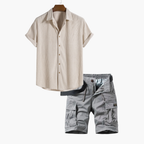 Ensemble homme chemise rayée cargo, coloris Beige