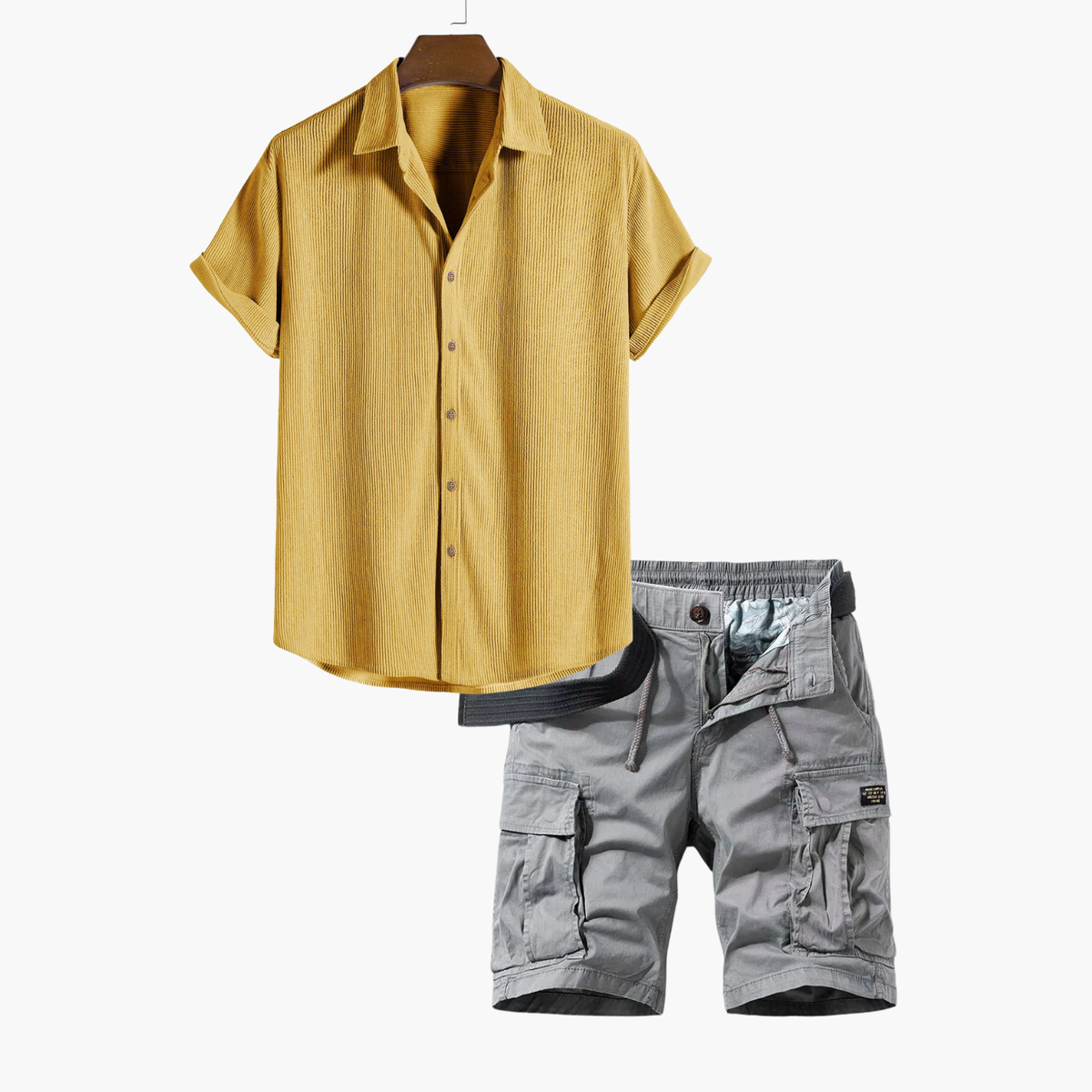 Ensemble homme chemise rayée cargo, coloris Jaune