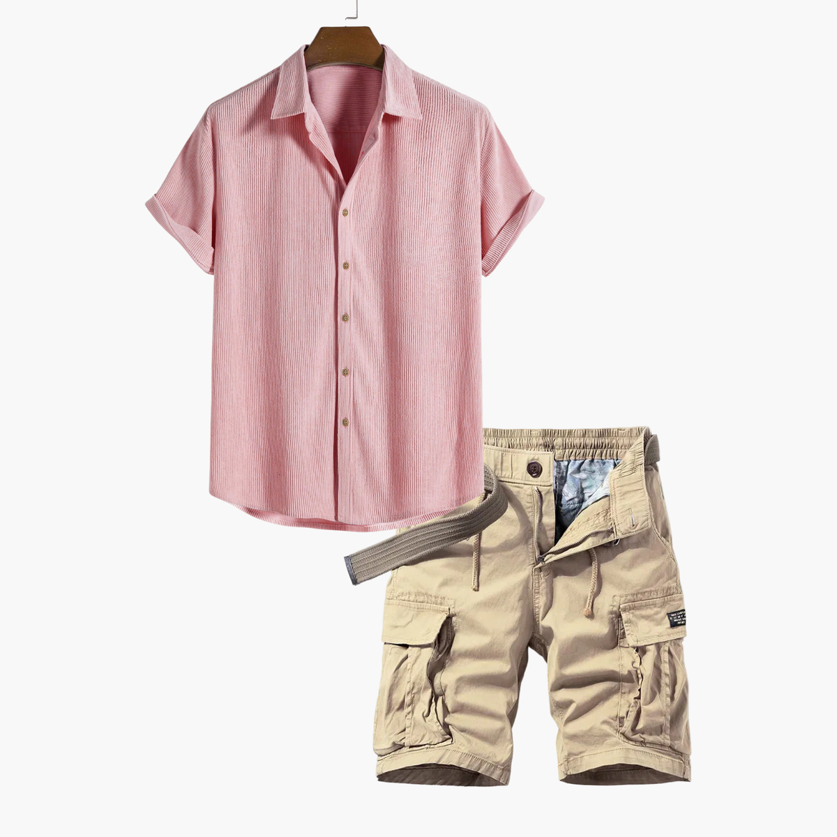 Ensemble homme chemise rayée et cargo, coloris Rose