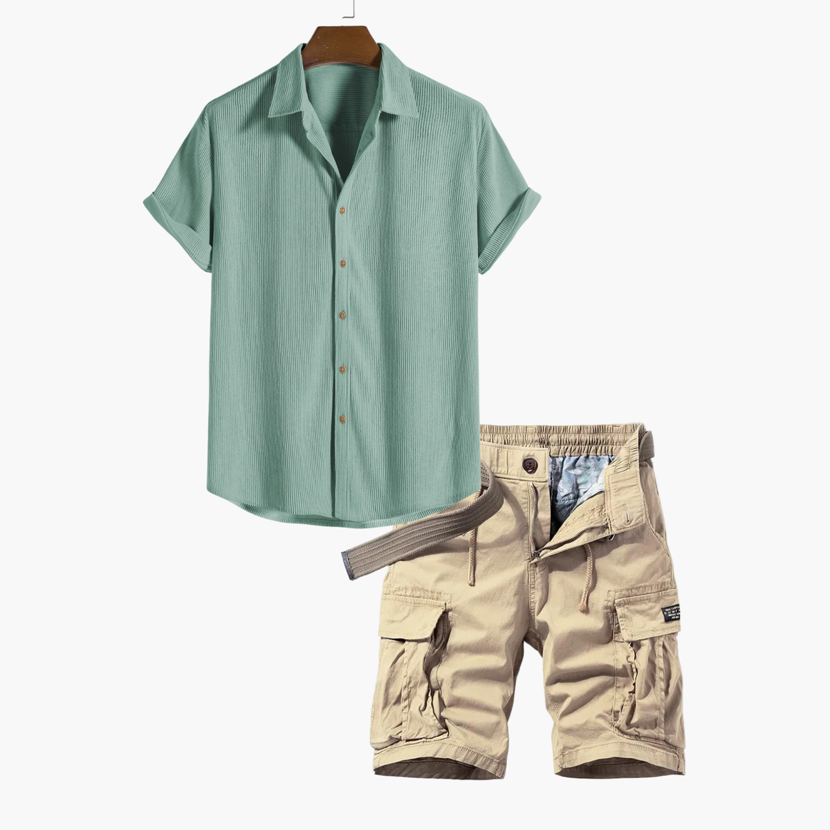 Ensemble homme chemise rayée et cargo, coloris Vert clair