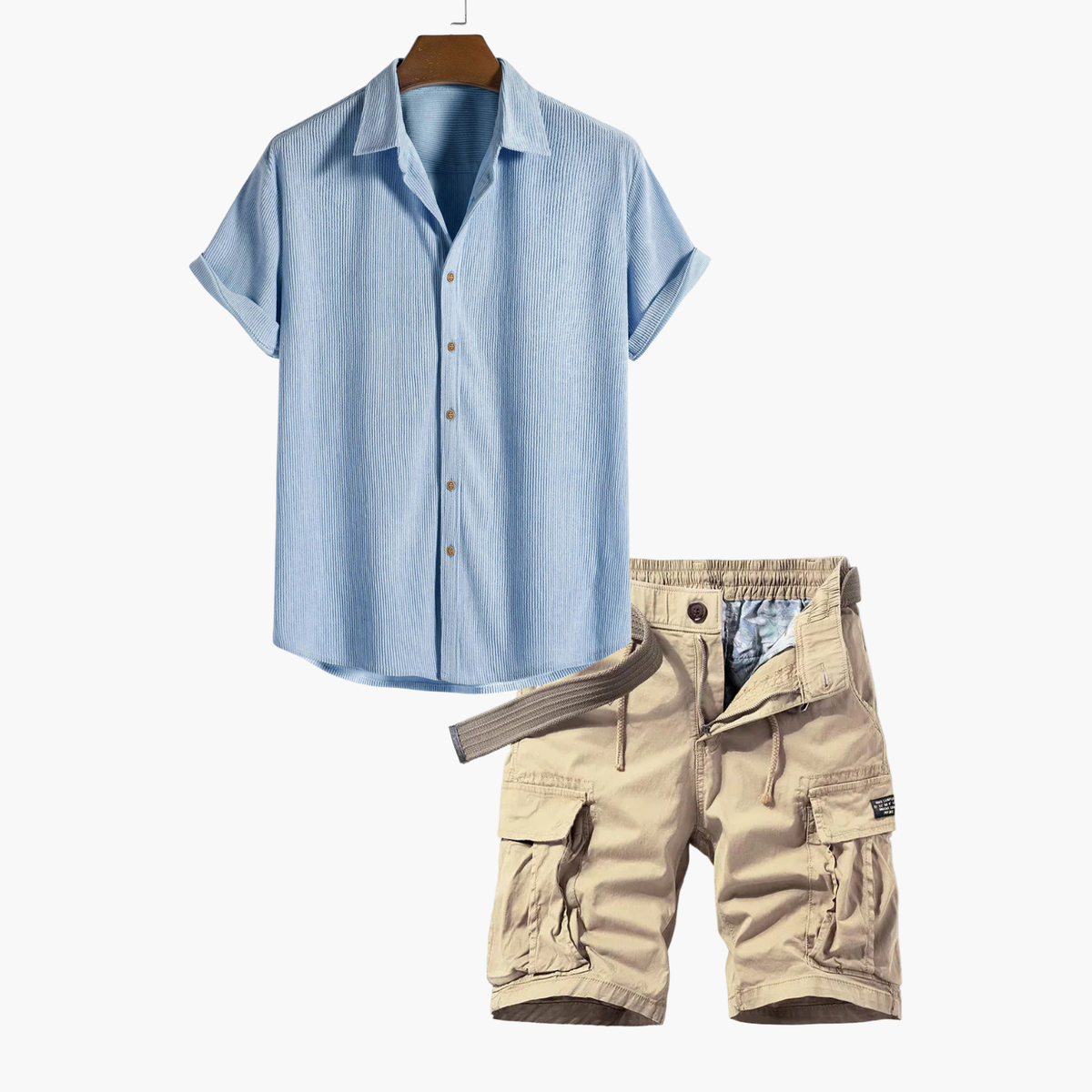 Ensemble homme chemise rayée et cargo, coloris Bleu clair