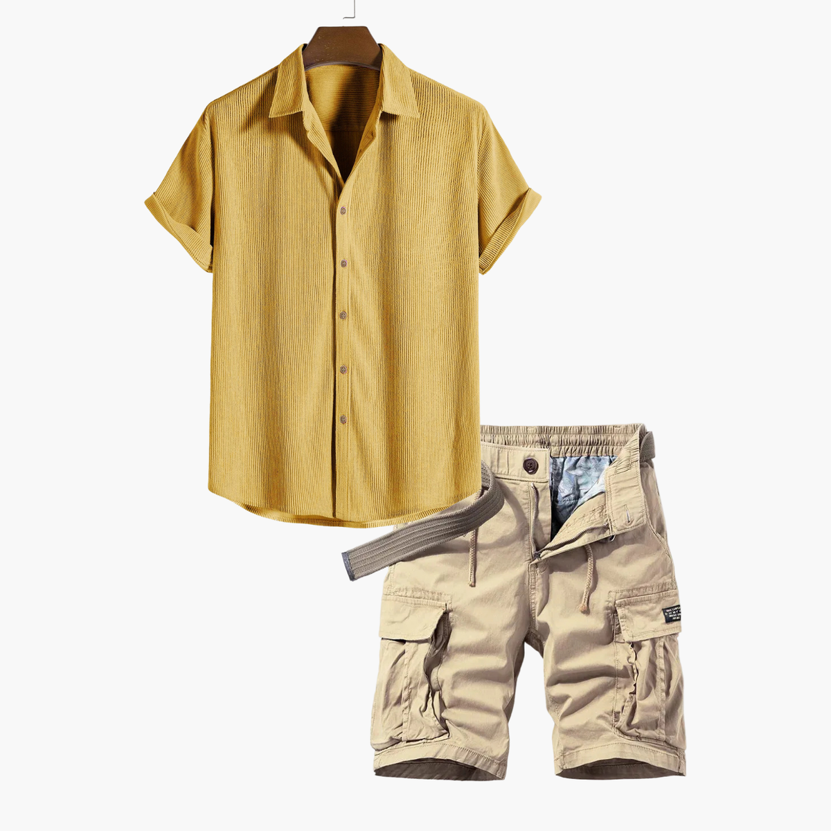 Ensemble homme chemise rayée et cargo, coloris Jaune