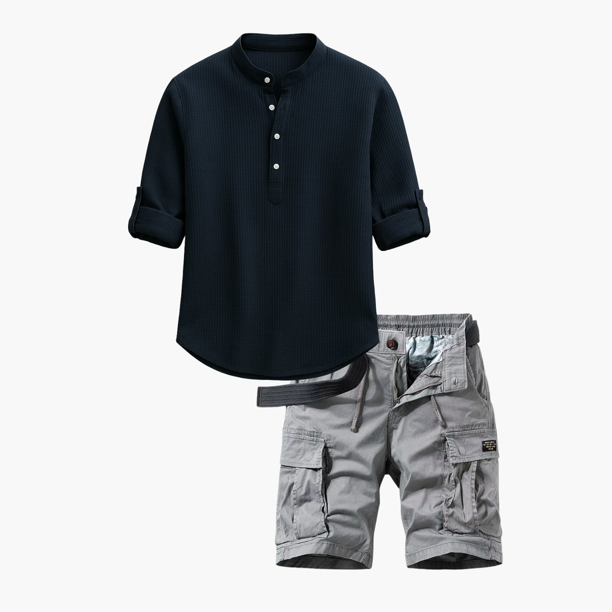 Ensemble homme col mao cargo, coloris Bleu marine